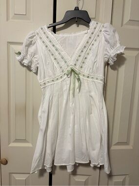 Cotton blend Dress with Green Trim with side zipper